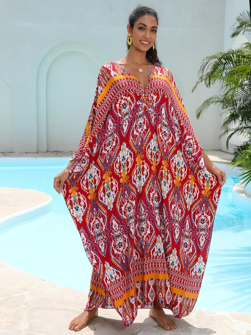 KEYLORTING Women's Plus Size Kaftan Dress – Plus Size Maxi Dress Moo Moos Beach Cover Up,Bathing Suit Cover-Up Loungewear - Image 4